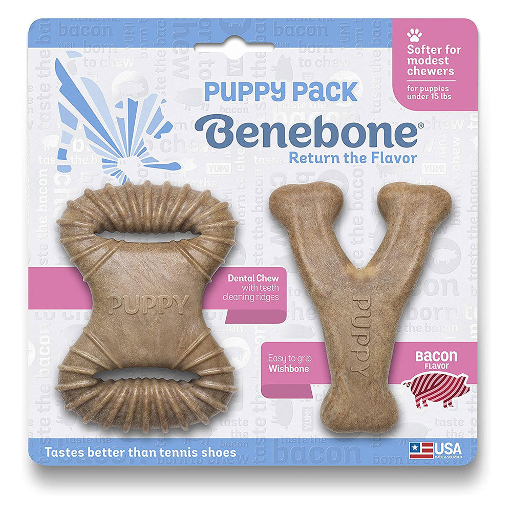 Puppy Bacon Dental & Wishbone 2-Pack Dog Toy